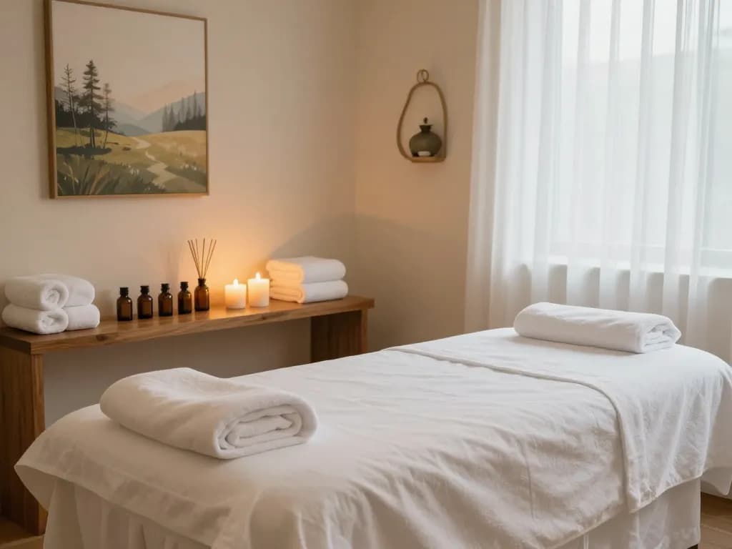 Relaxation room for 대구마사지 with calming decor and essential oils.