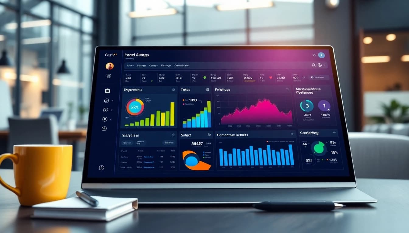 Visual representation of the best smm panel with a dynamic dashboard showcasing analytics and engagement metrics.