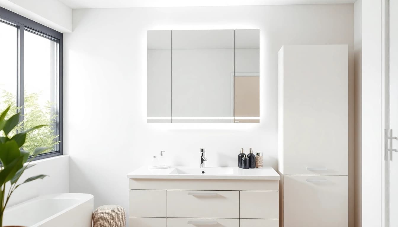 Spiegelschrank mit LED Beleuchtung im modernen Badezimmer mit stilvollem Design