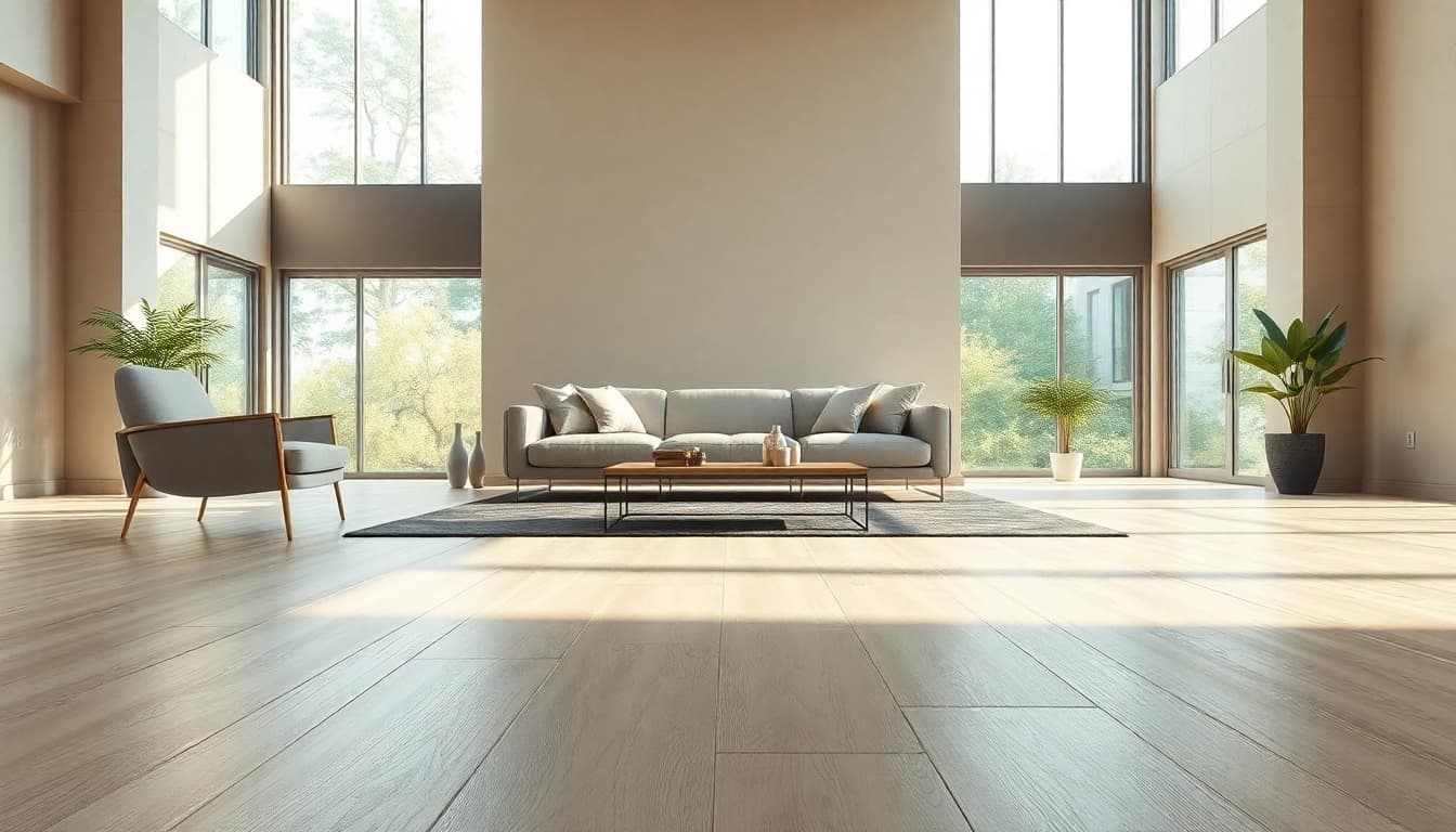 Admire elegant luxury vinyl flooring in a contemporary room design with natural lighting.