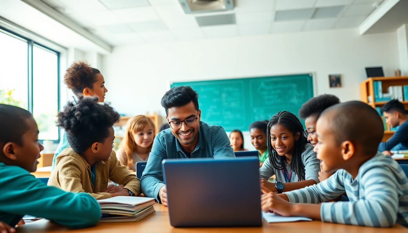 Education scene with diverse students engaging in innovative learning