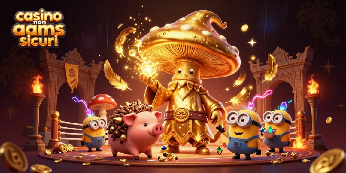 Cattura l'attenzione con un wizard dorato nel mondo dei casinò non AAMS sicuri, circondato da monete e tesori.