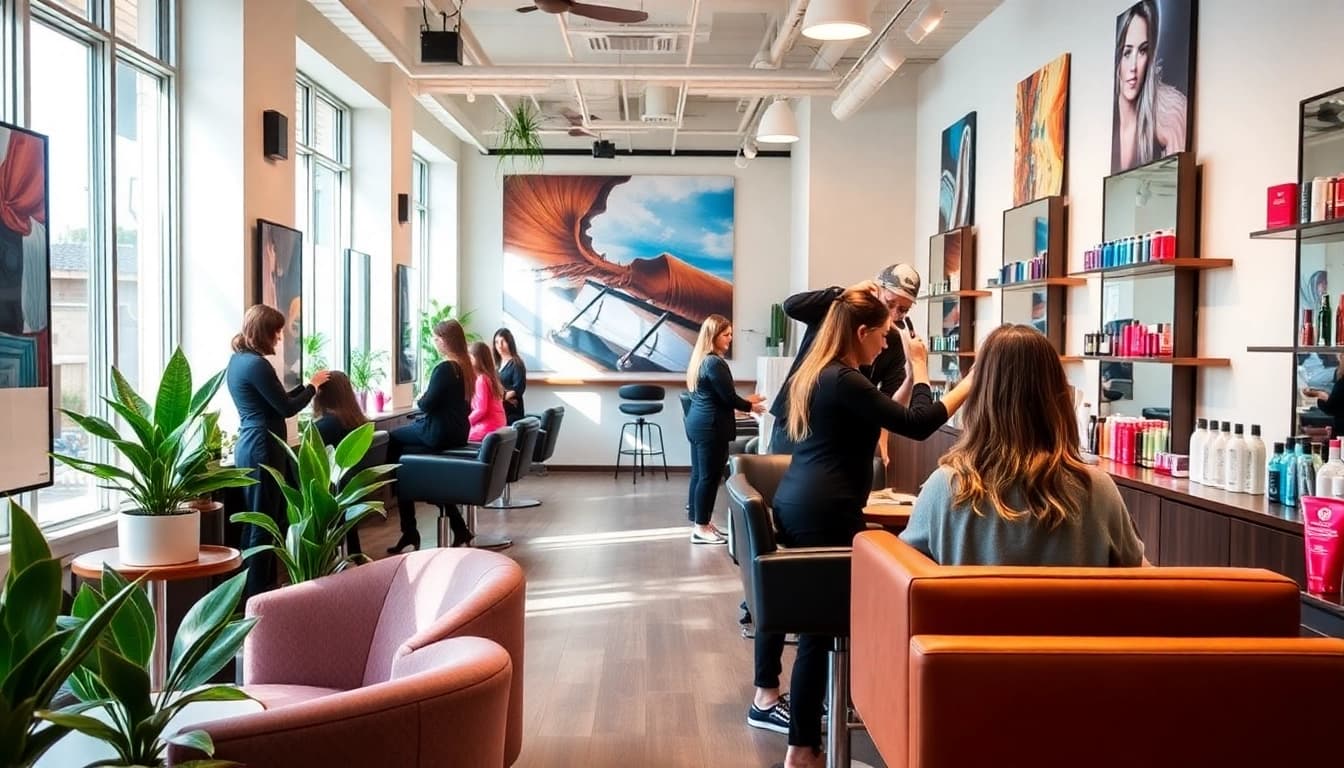 hair salon san diego showcasing vibrant hair coloring in a modern, welcoming interior