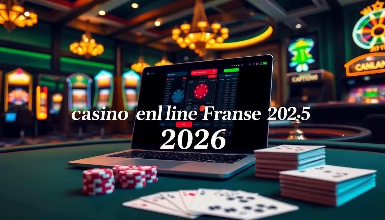 Scène de casino dynamique mettant en avant l'excitation du casino en ligne Français 2026 avec des interfaces de jeu modernes et des éléments classiques.