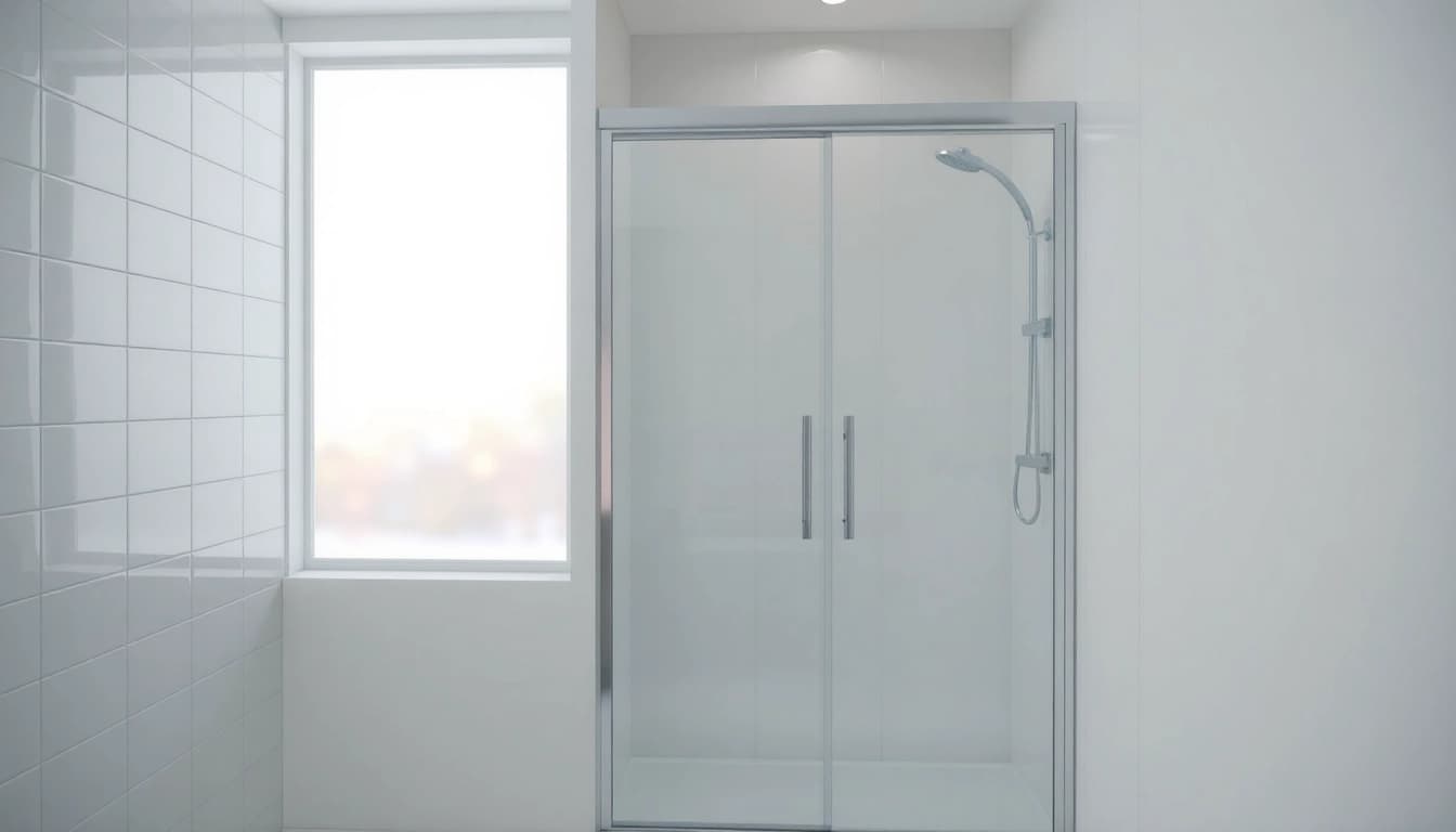 Captivating shower sliding doors framed by a stylish bathroom setting, embodying elegance and modern design.