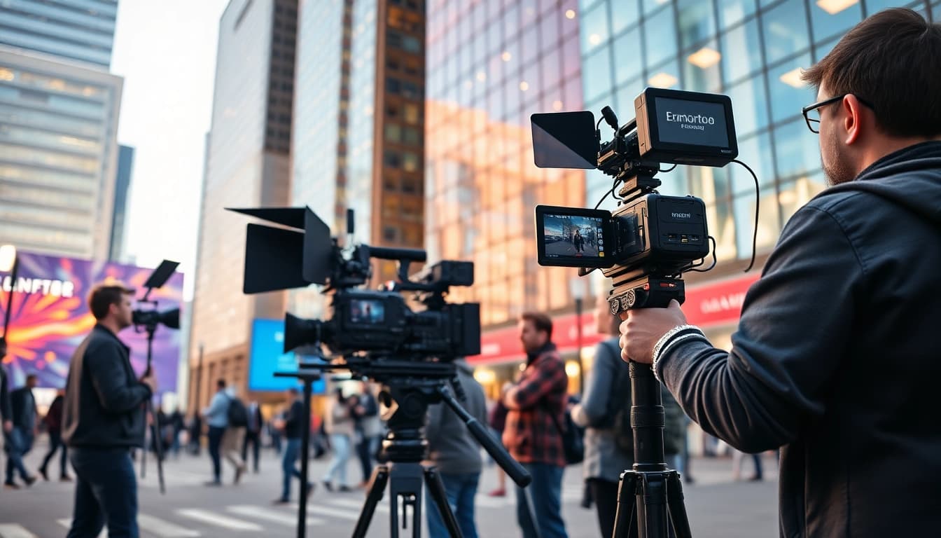 Showcasing video production edmonton through a professional crew filming in an urban environment