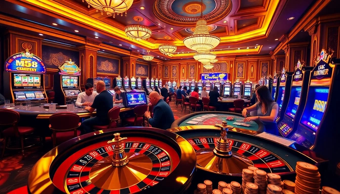 Experience the excitement of MM 88 casino with players enjoying table games and slot machines.