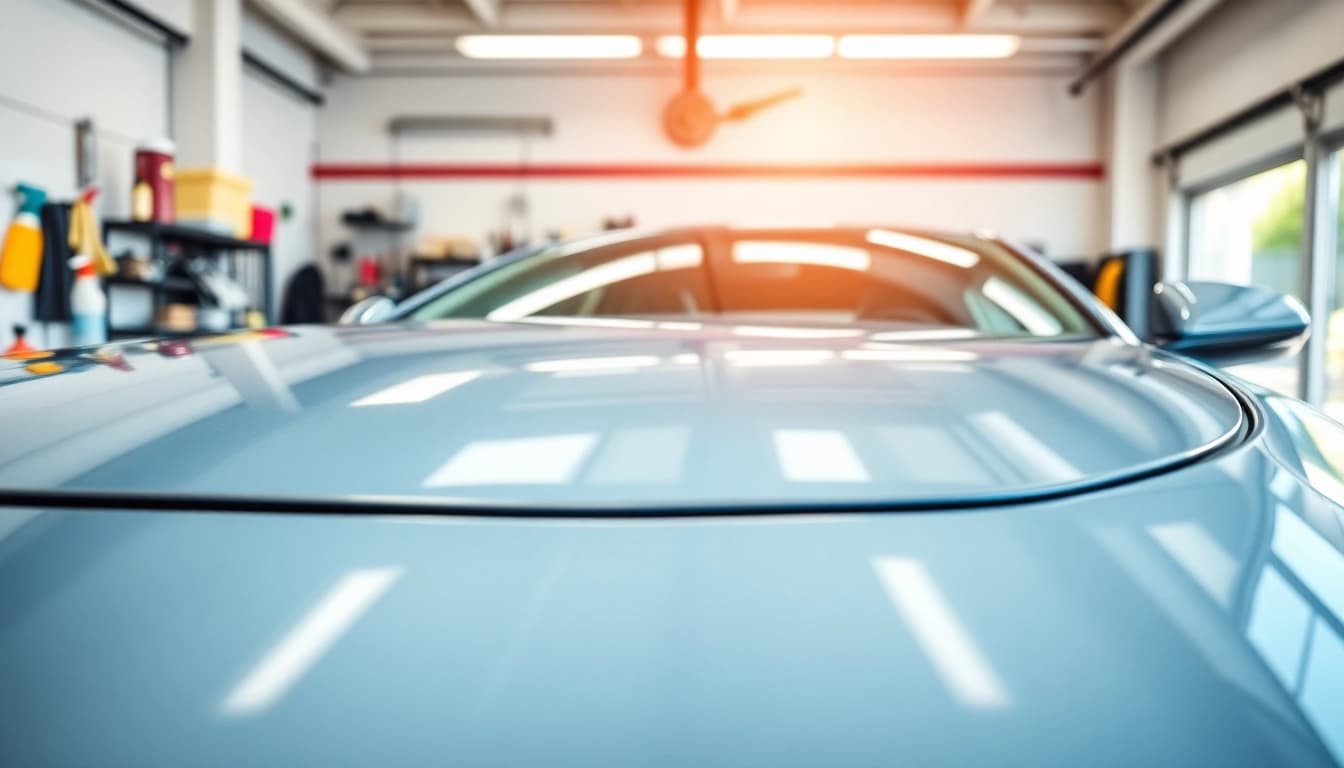 Best car detailing Chattanooga TN showcasing a sparkling clean car in a pristine detailing garage.