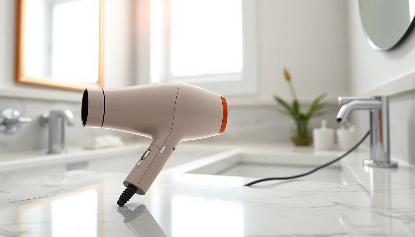 Experience styling with an ionic hair dryer featuring a sleek design and modern aesthetic.