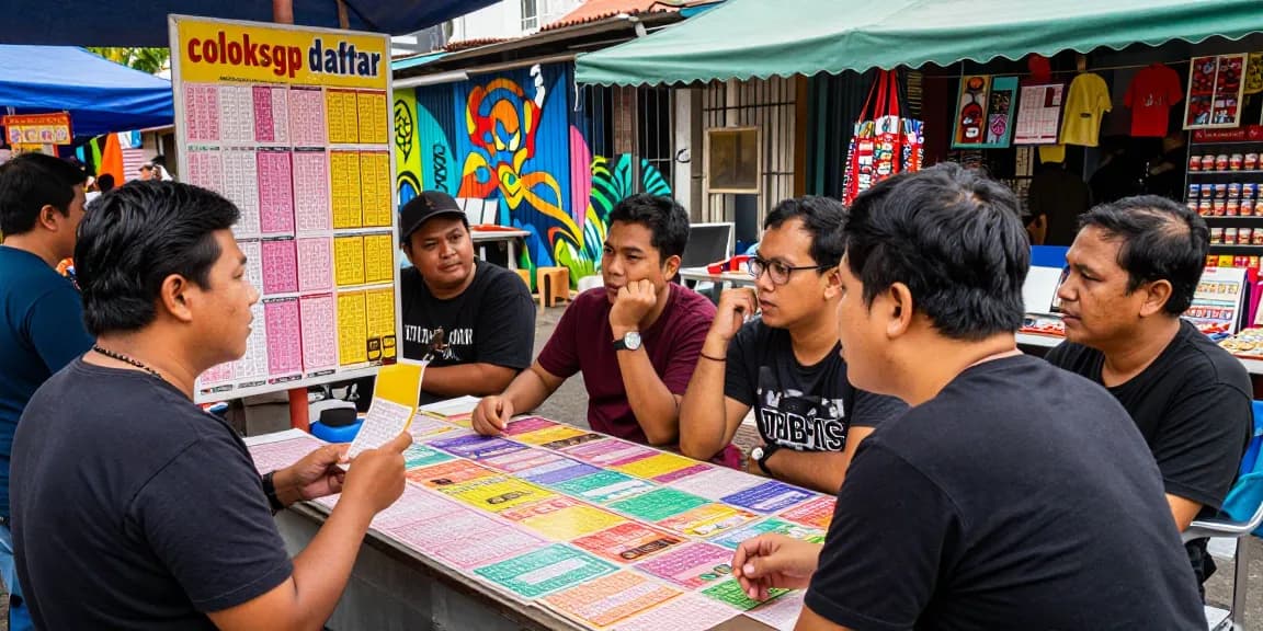 Kerumunan penggemar taruhan membahas coloksgp daftar di pasar yang ramai.