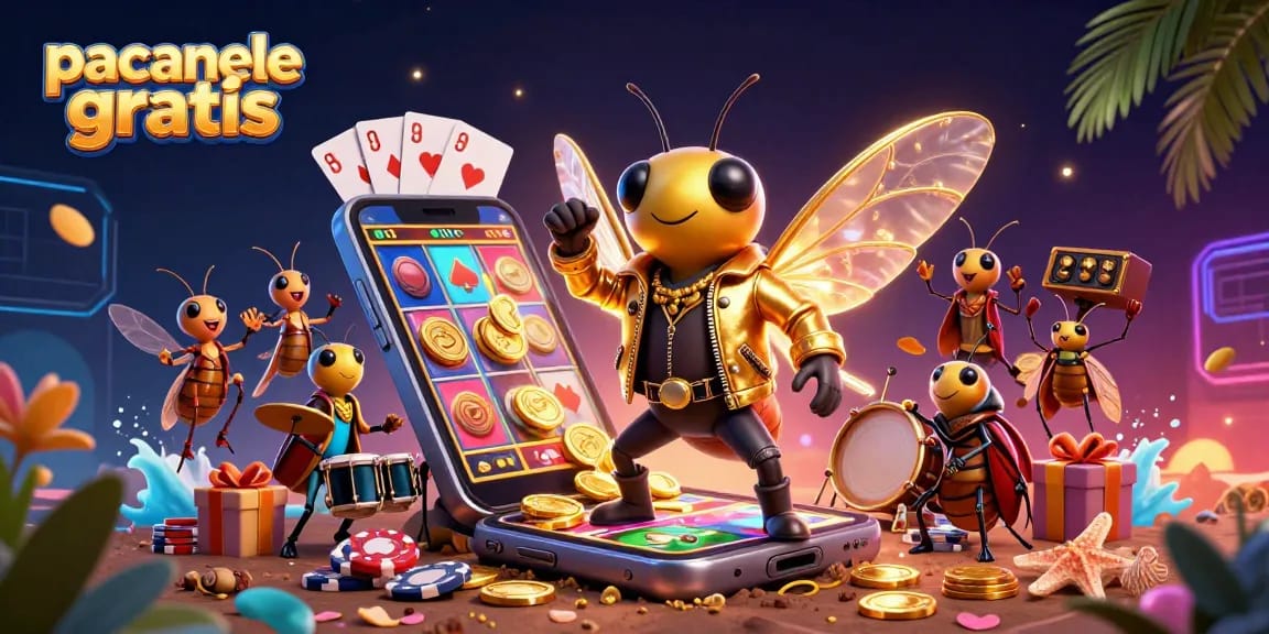 Joacă păcănele gratis cu imaginea unui star rock și elemente de jocuri de noroc captivante.