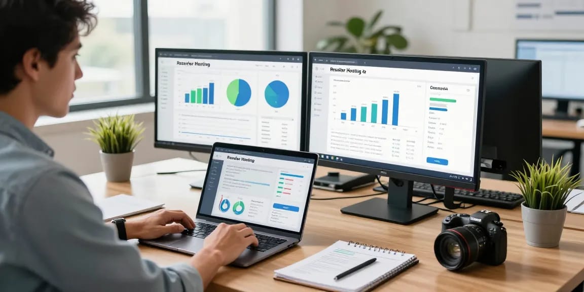 Analizando métricas de Reseller Hosting en México en un entorno de oficina moderna.