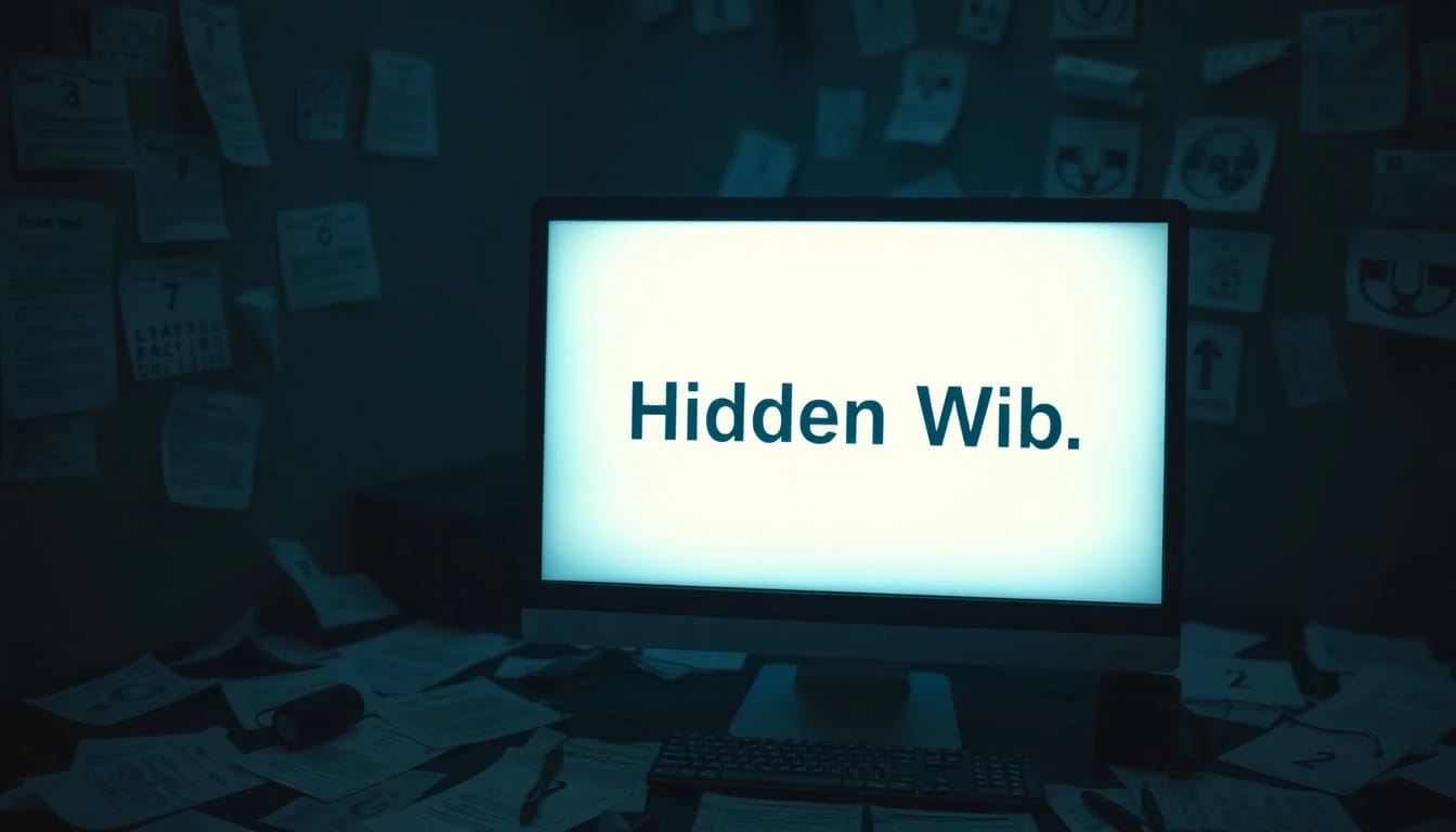 The Hidden Wiki dark web interface displayed on a computer in a dimly lit room, symbolizing the mysterious nature of the dark web.