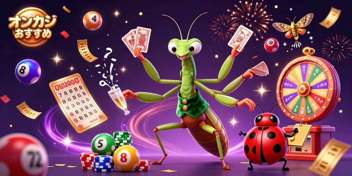 オンラインカジノおすすめサイトで、スロットやカードゲームを楽しむシーンを迫力ある3Dイラストで表現。
