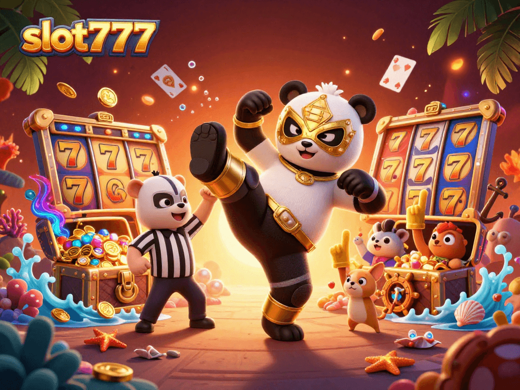 Experience the thrill of slot777 gaming with vibrant characters and cheerful elements in an energetic casino scene.