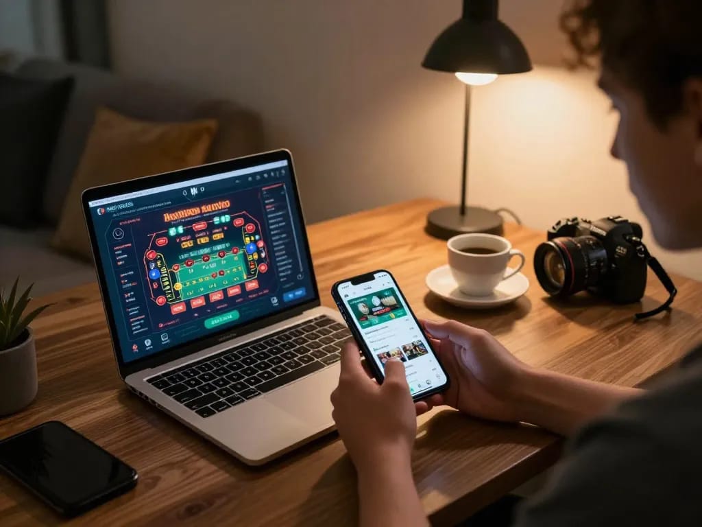 Engaging with the hidden wiki app while strategizing online casino gameplay from a modern workspace