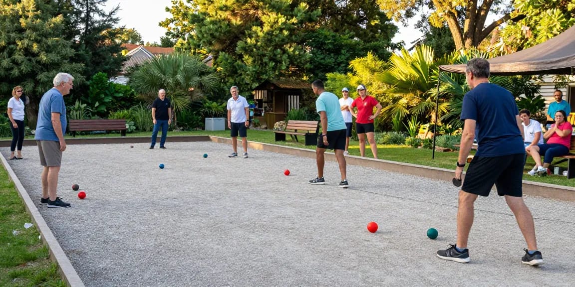 Permainan petanque di lapangan fopikotabanjarba.org dengan pemain yang beragam dan suasana hangat.