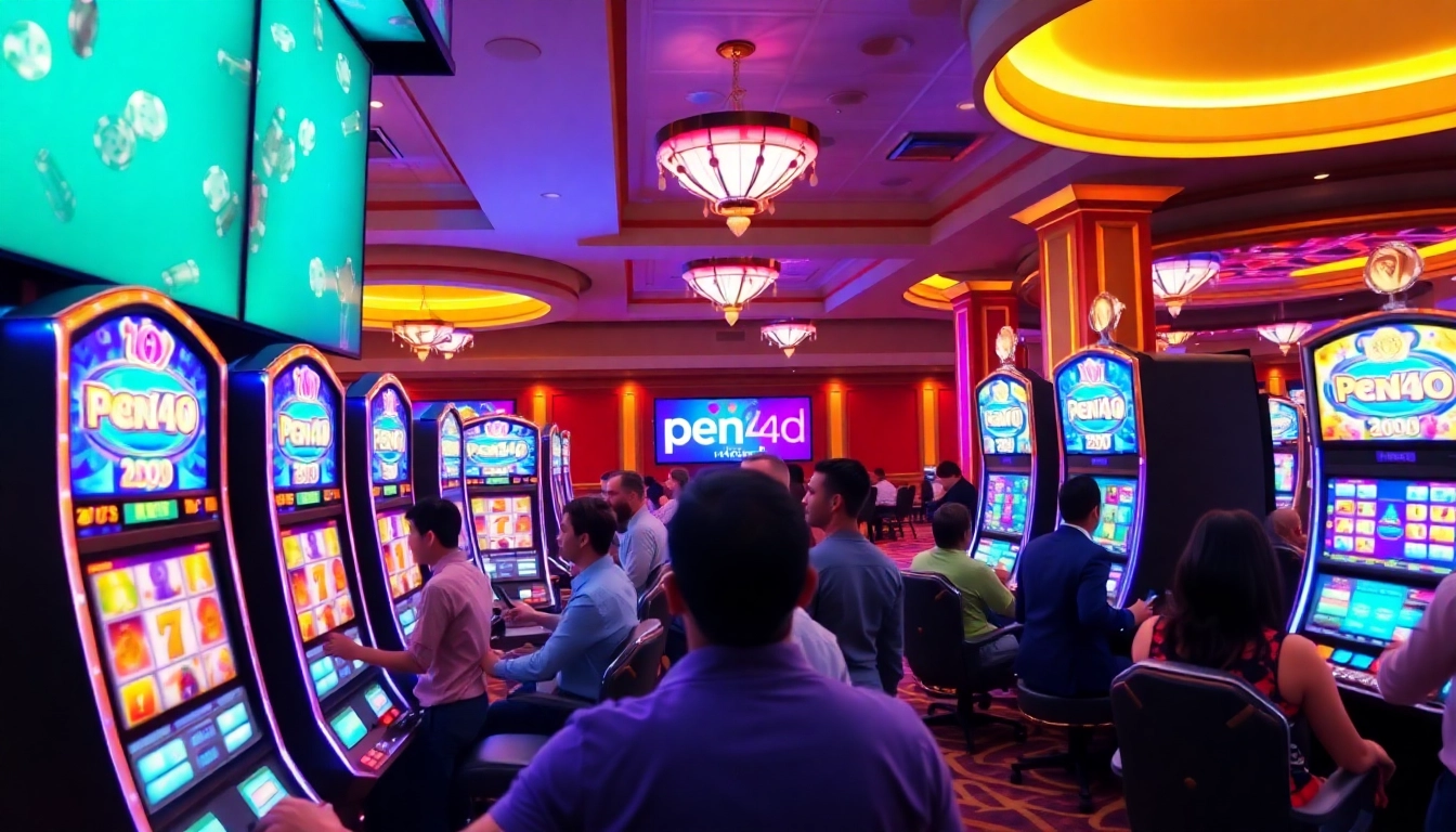 Feel the thrill of winning at pen4d's vibrant slot machines in an elegant casino setting.