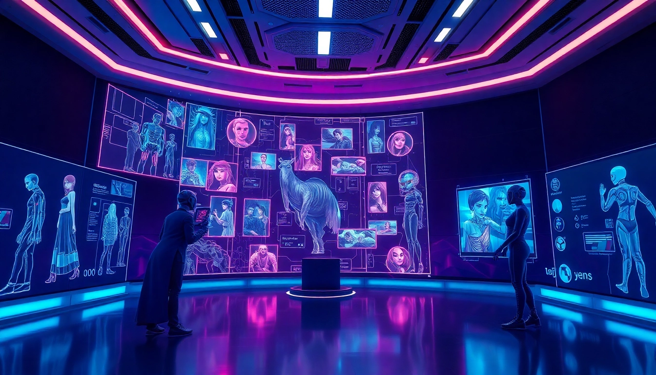 The best NSFW AI chatbots showcased in a futuristic virtual setting, highlighting character interactions and innovative technology.