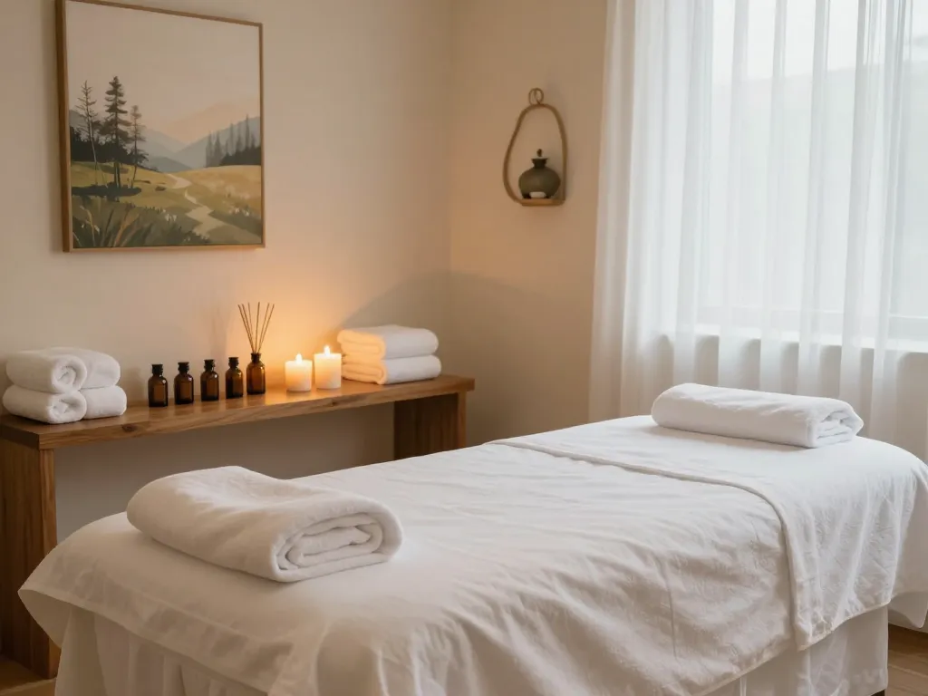 Relaxation room for 대구마사지 with calming decor and essential oils.