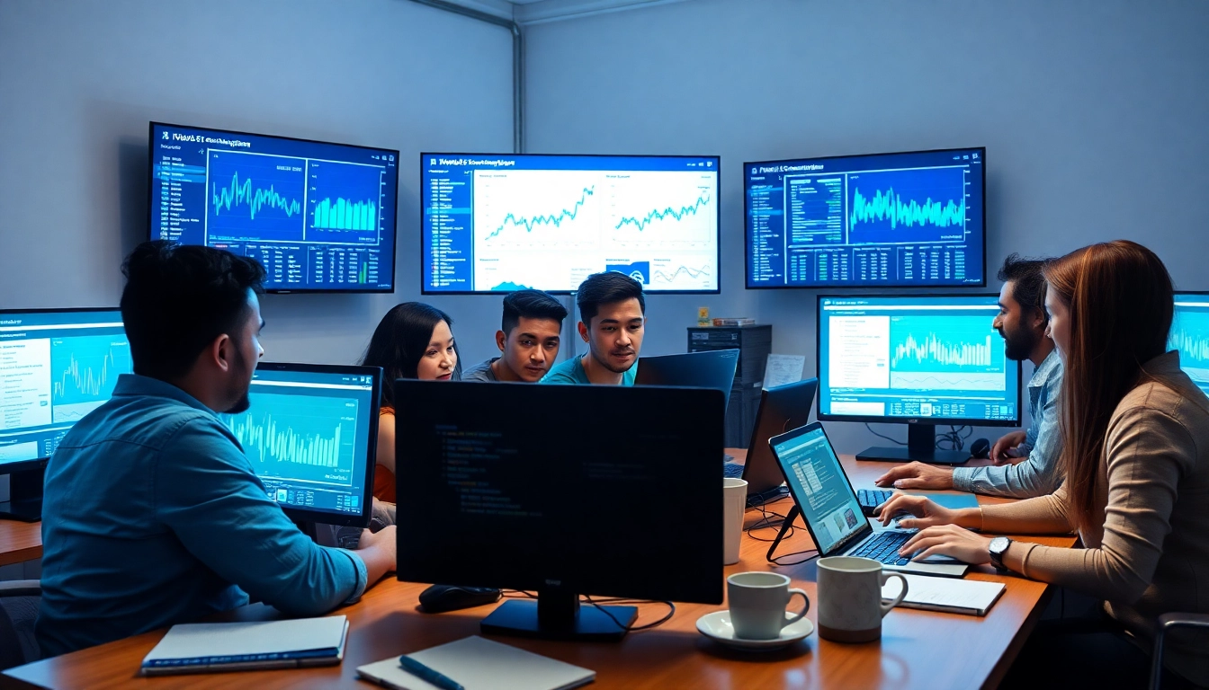 Web scrapping developers analyzing data graphs in a collaborative workspace.