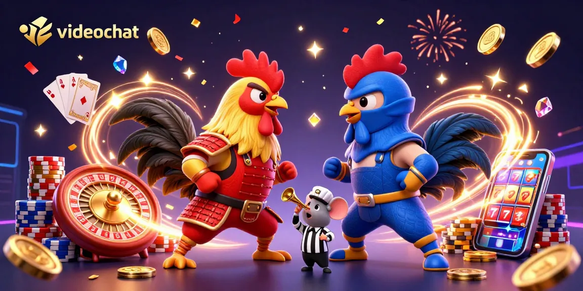 Engage in exciting videochat battles with colorful characters in this dynamic casino scene.