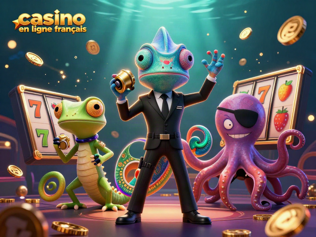 Jouez au casino en ligne francais avec des symboles de machines à sous dans un monde coloré et dynamique.