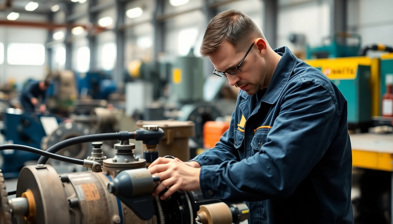 Performing on-site hydraulic repair with expert precision and necessary tools.