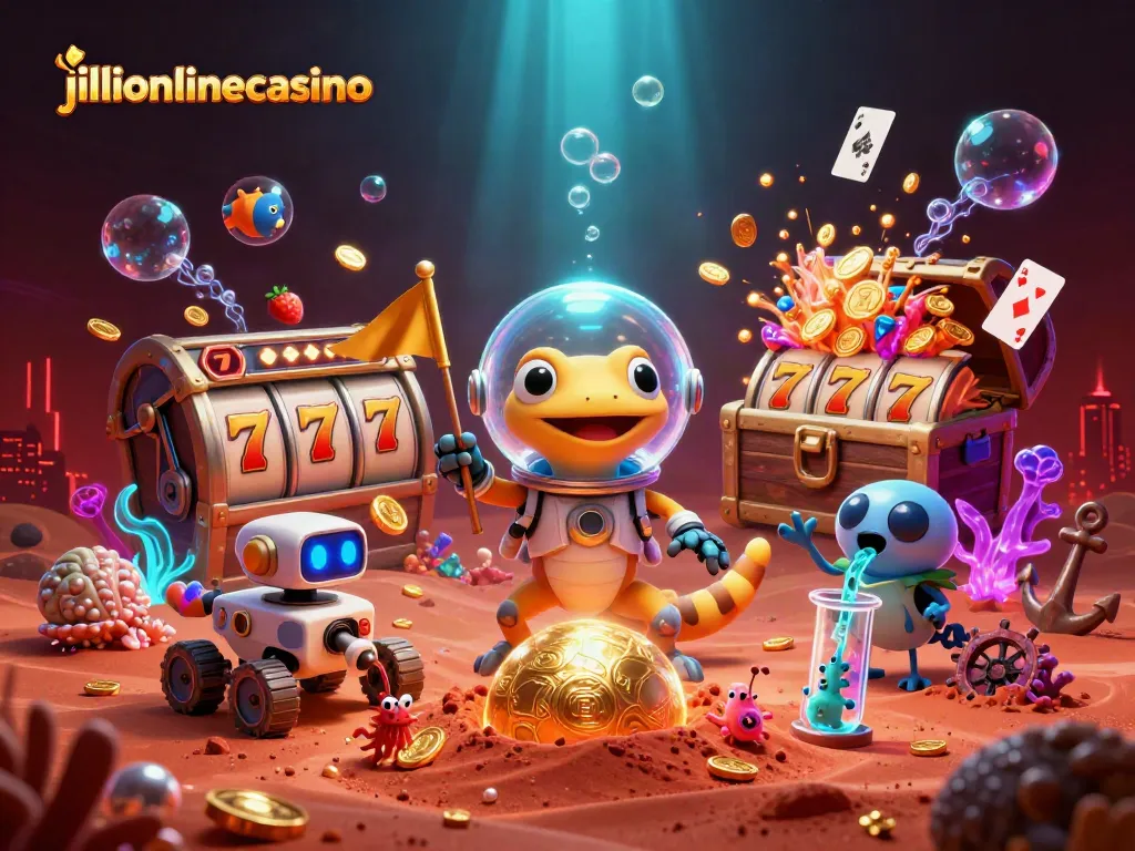 Engage with thrilling JILI online casino games in an imaginative Martian setting full of vibrant elements.