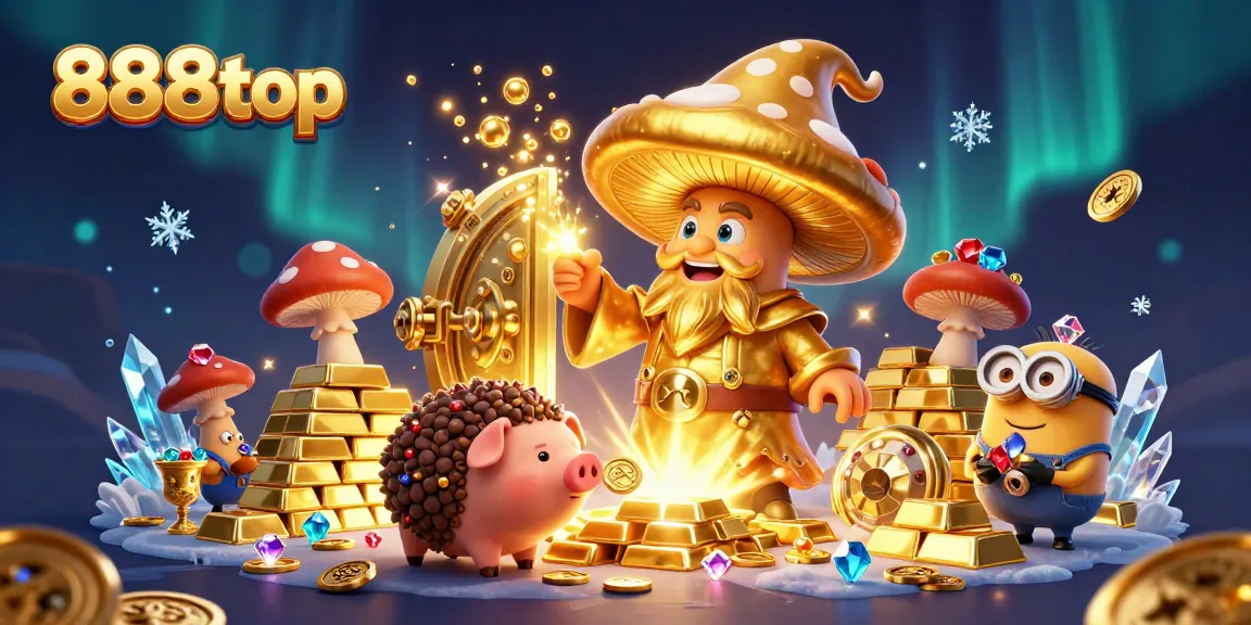 Win big at 888top with golden treasures and magical characters in an exciting casino scene.
