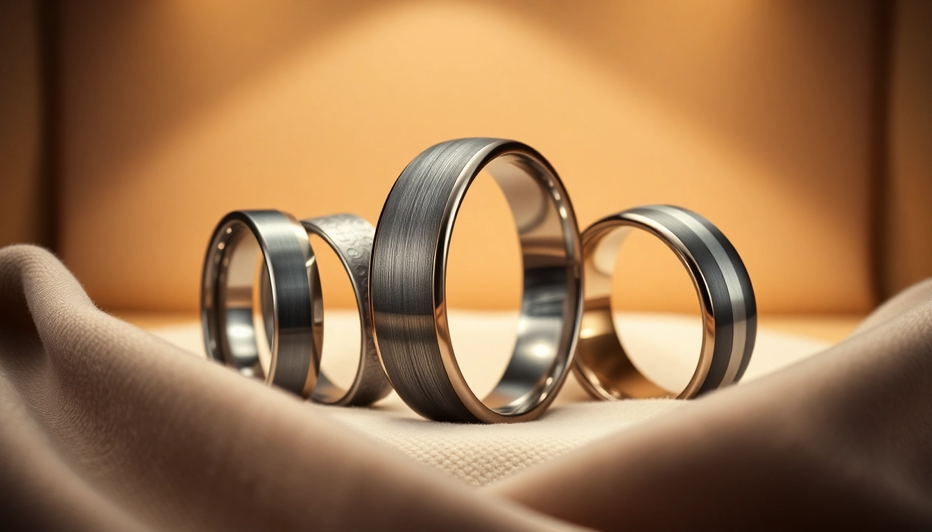 Showcasing stunning tungsten rings with unique designs on a soft, elegant background.