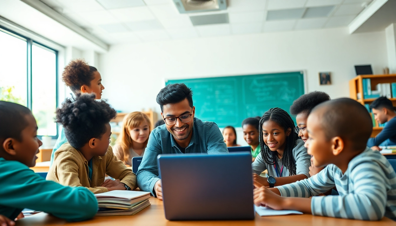 Education scene with diverse students engaging in innovative learning
