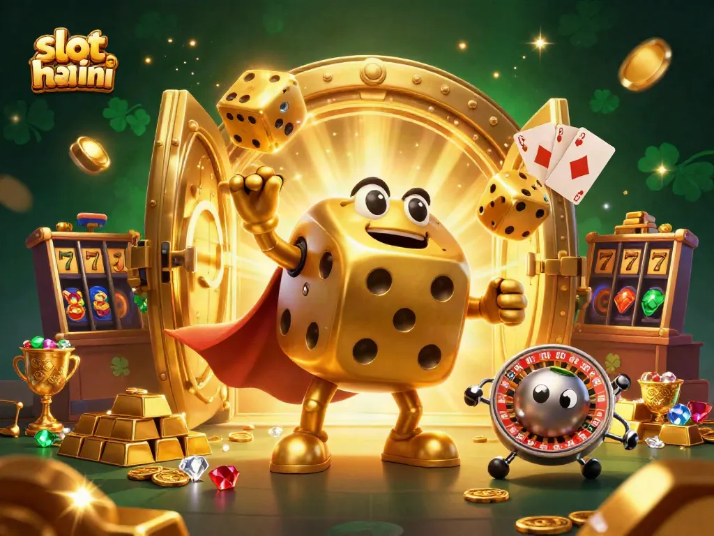 Menangkan jackpot dengan "slot hari ini", ilustrasi kasino 3D menarik penuh dengan simbol slot.