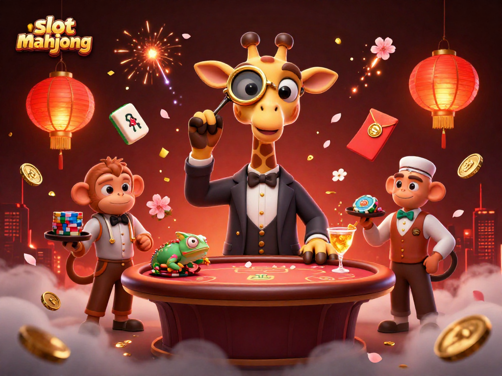 Experience slot mahjong excitement with vibrant characters in a dynamic casino scene