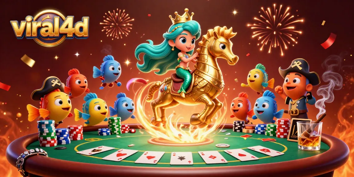 Experience viral4d gaming with a colorful mermaid and intricate poker elements in vibrant 3D art.