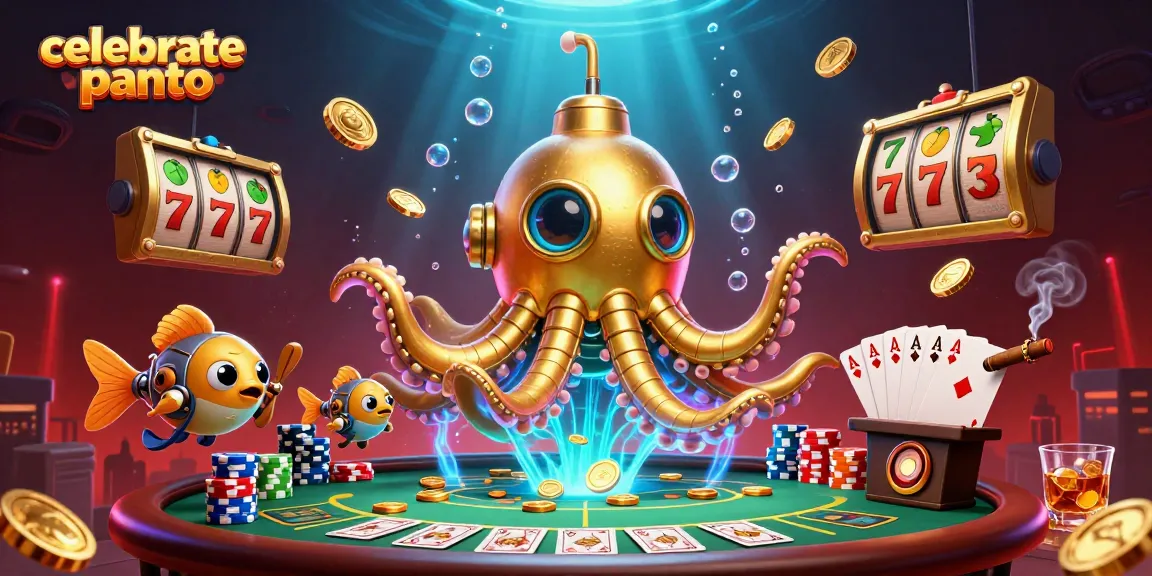 Celebratepanto's vibrant casino scene features an epic golden kraken and dynamic gameplay.