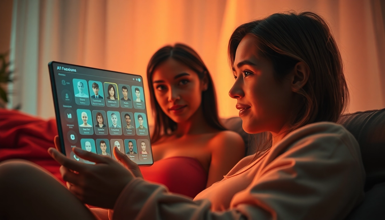 Engaging ai sex interaction with a digital companion in a cozy, modern setting.