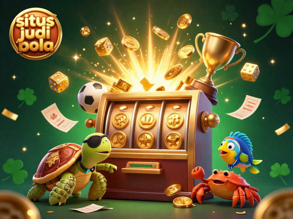 Experience the excitement of situs judi bola with a lively scene featuring sports betting elements, enhanced with dazzling visual effects.