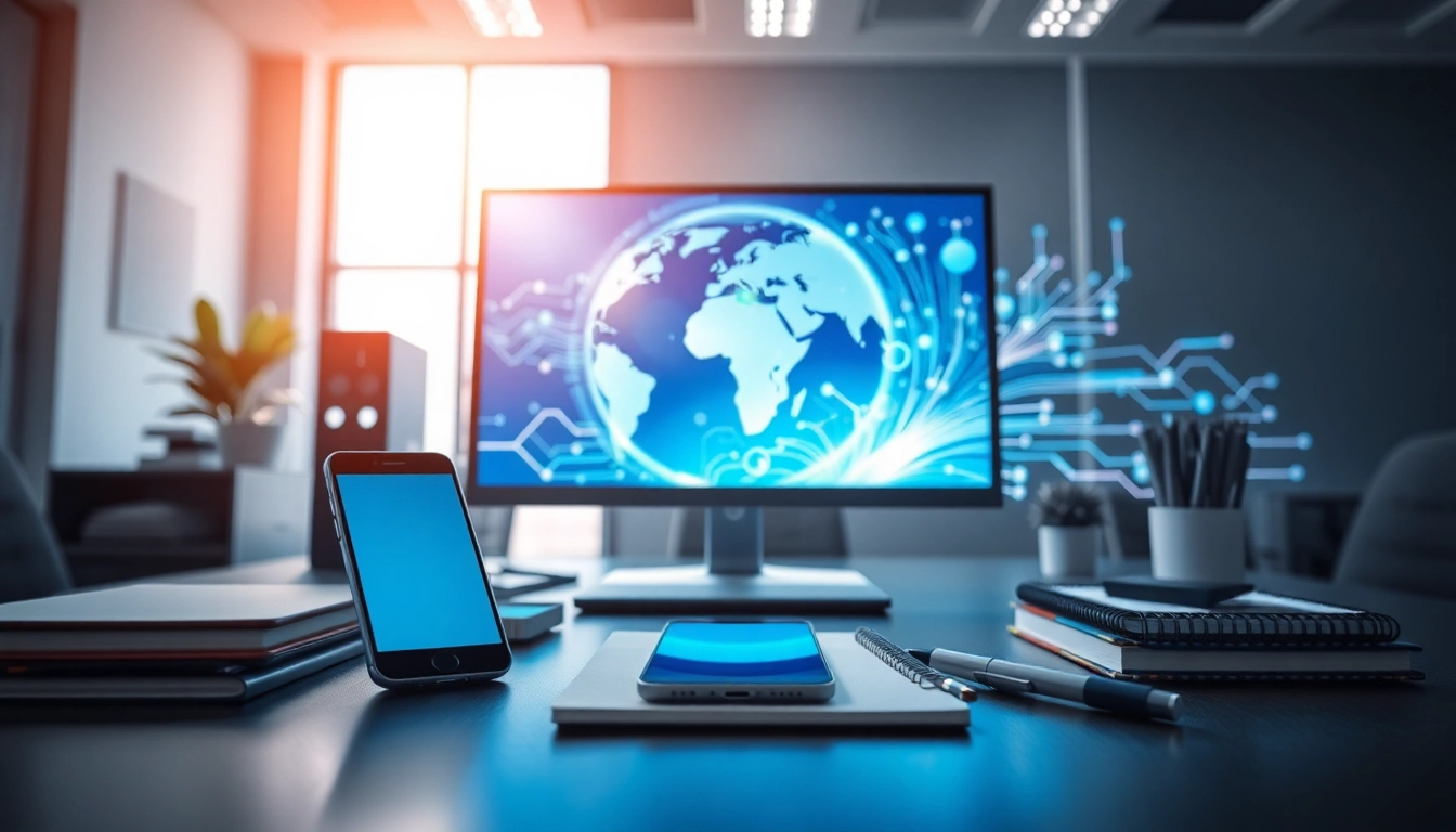 Technology devices in a modern office setting, showcasing innovation and professionalism.