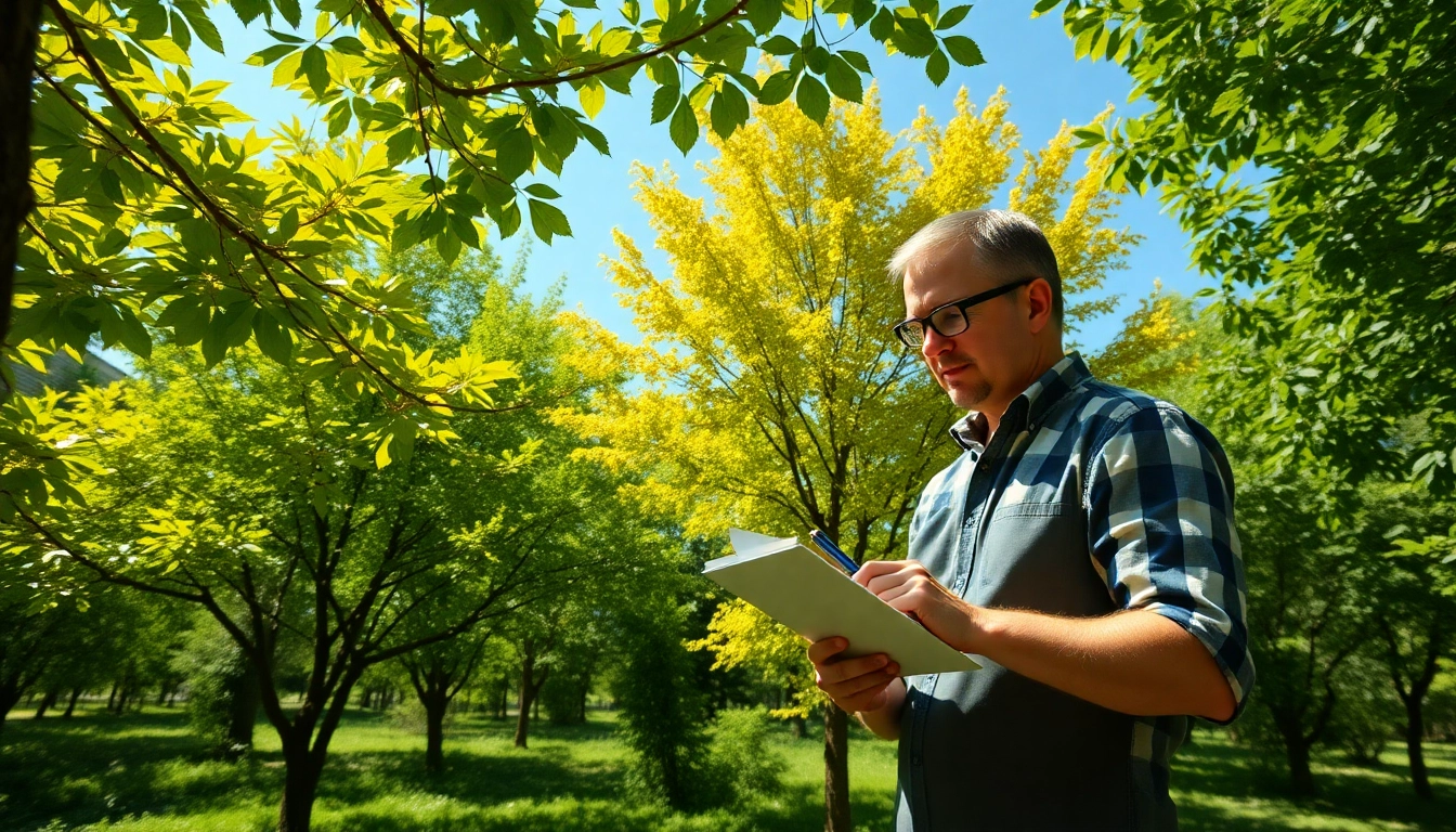 Tree Consultancy expert analyzing diverse tree species in a lush landscape.
