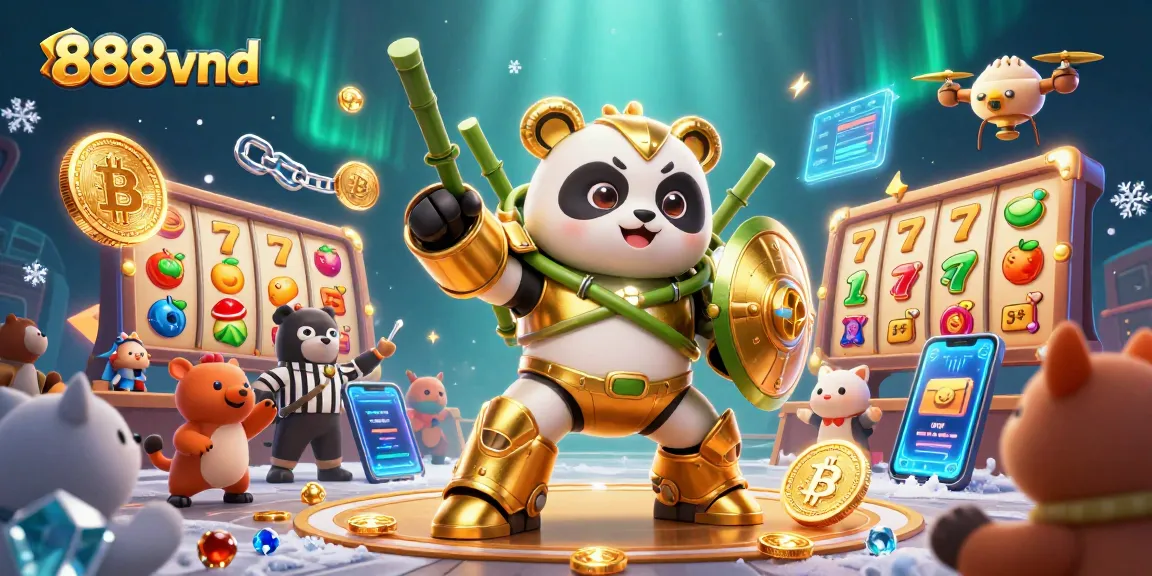 Experience the excitement of 888vnd with a vibrant casino battle featuring a golden panda robot.