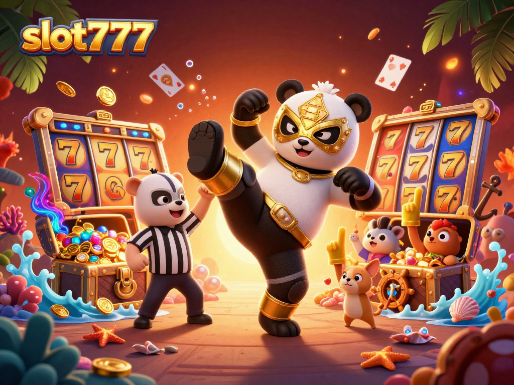 Experience the thrill of slot777 gaming with vibrant characters and cheerful elements in an energetic casino scene.