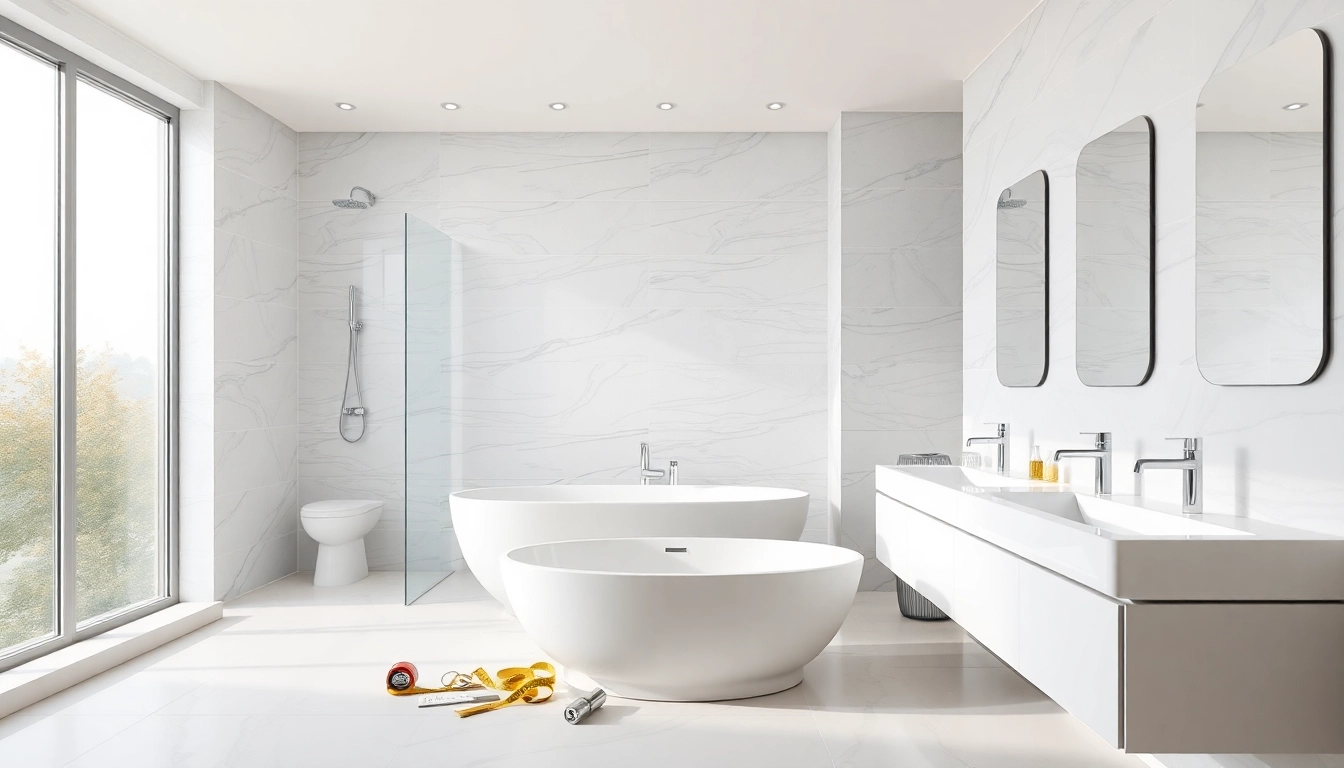 Expert bathroom builders showcasing modern design and elegant finishes in a bright setting.