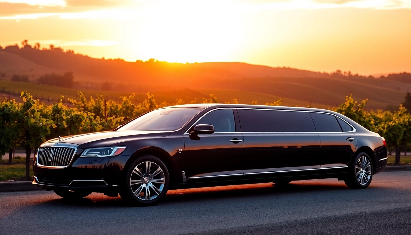 Experience limo wine tasting tours in an elegant vehicle against a breathtaking vineyard backdrop.