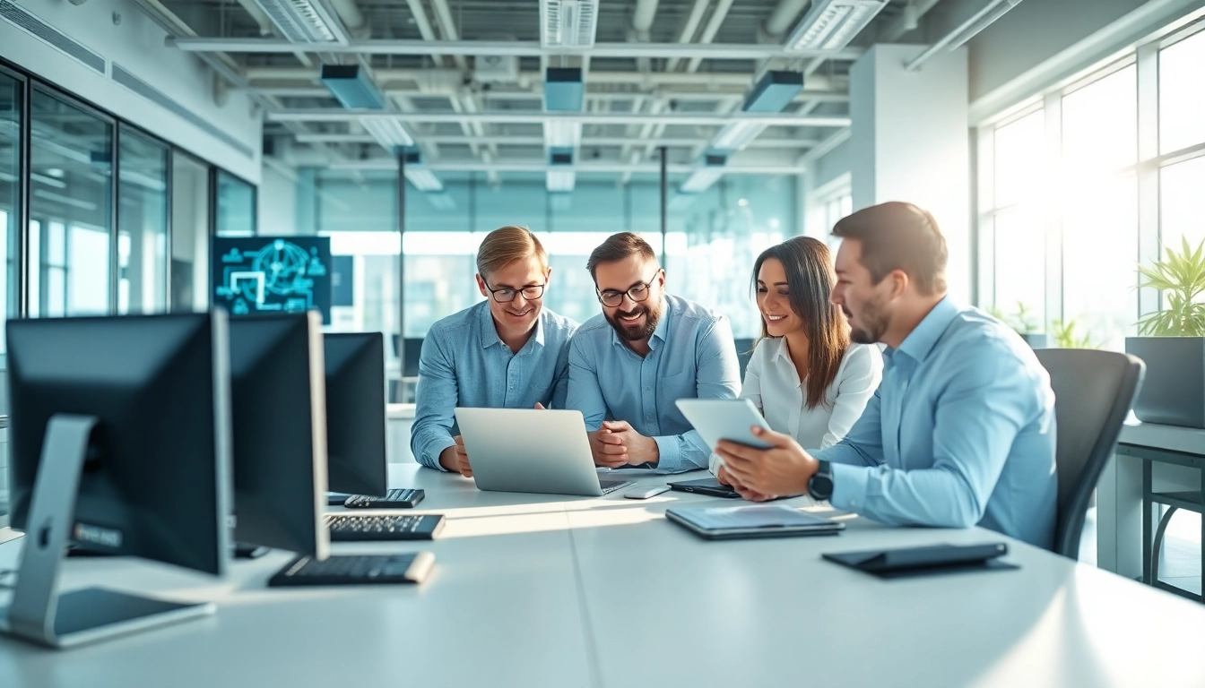 Enhance business efficiency with managed IT services Lakeland team collaborating in a modern office.