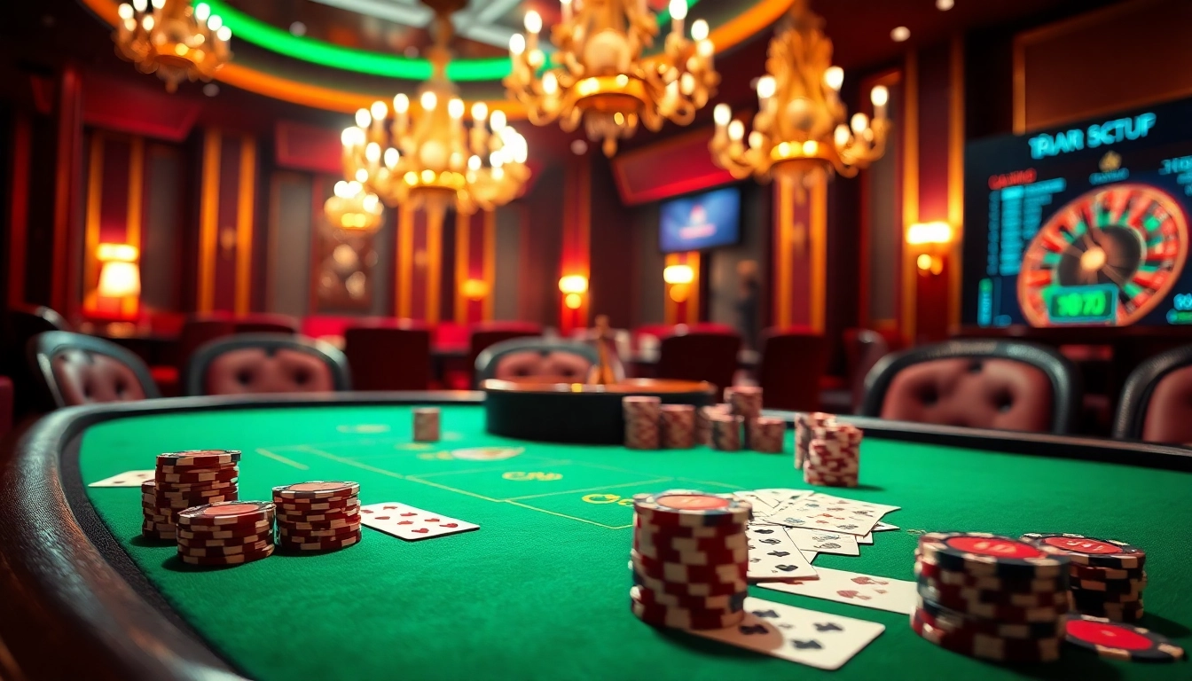 Vivez une nuit palpitante dans un casino fiable en ligne avec du poker à enjeux élevés, des jetons scintillants et un décor élégant.