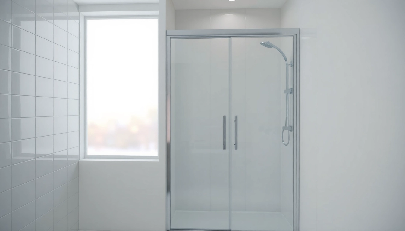 Captivating shower sliding doors framed by a stylish bathroom setting, embodying elegance and modern design.