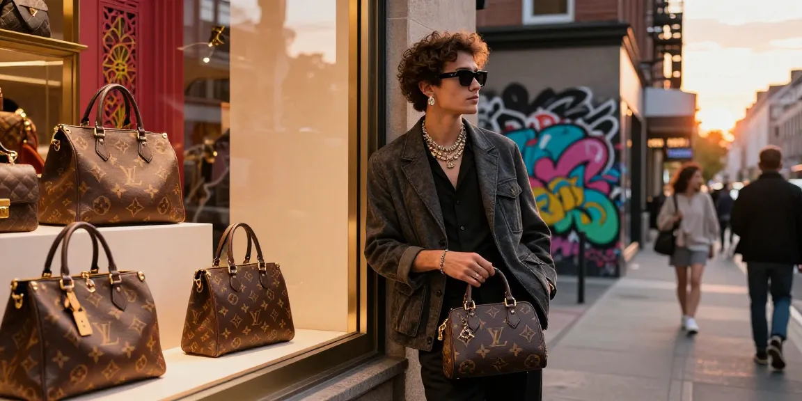 Showcasing high-quality 명품 레플리카 luxury handbags in an urban chic environment.