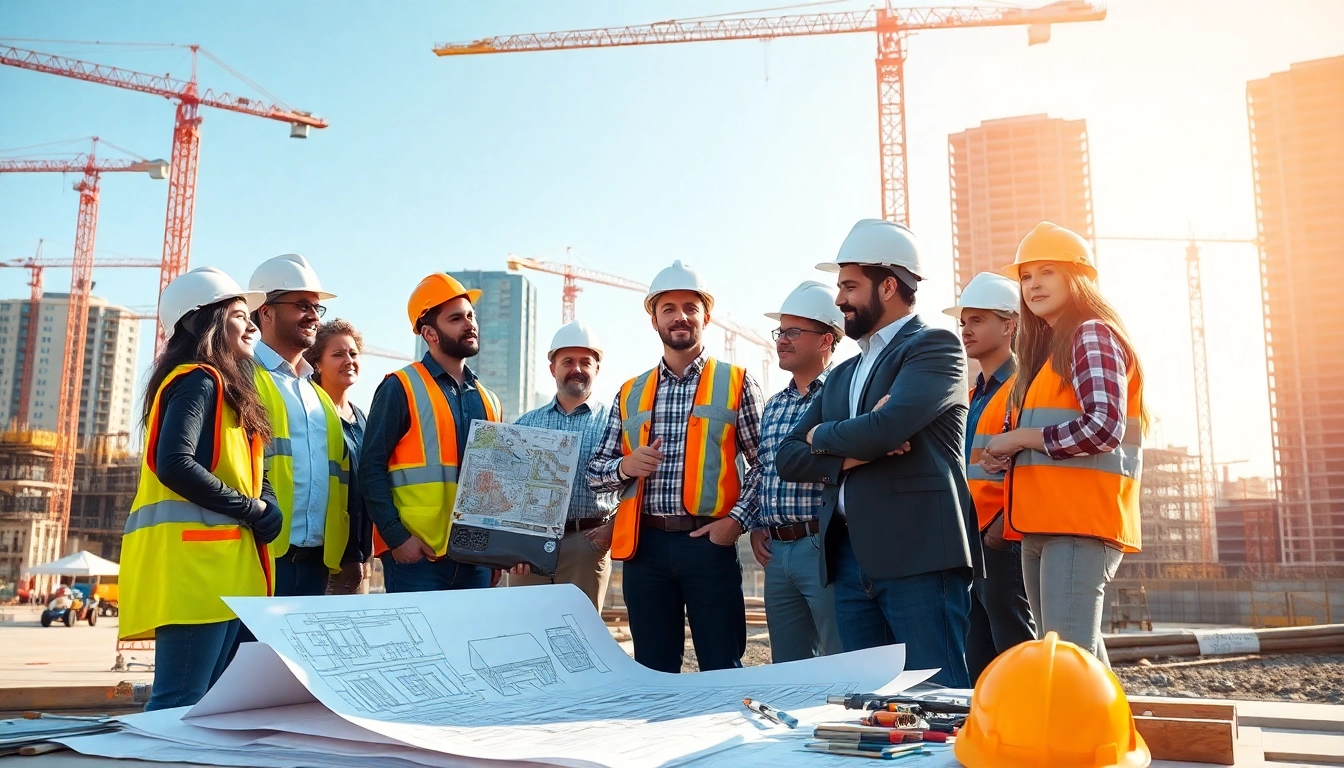 New York General Contractor collaborating with builders on-site for a construction project.