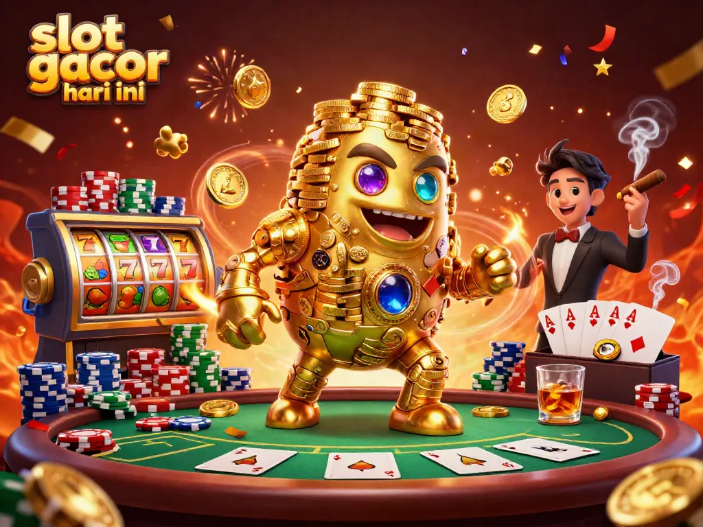 Visualisasi menarik slot gacor hari ini dengan simbol mesin slot dan koin emas yang berputar.
